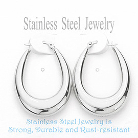 Stainless Steel Oval Hoop Pin Catch Earrings