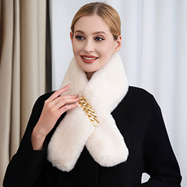 Solid Faux Fur Chain Pull Through Scarf
