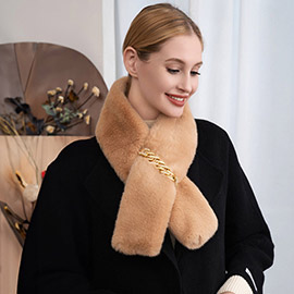 Solid Faux Fur Chain Pull Through Scarf
