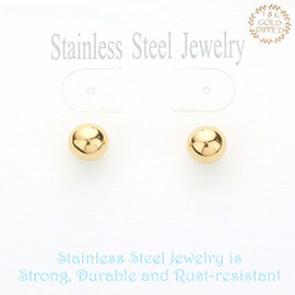 18K Gold Dipped Stainless Steel 0.4 Inch Metal Ball Stud Earrings
