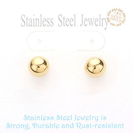 18K Gold Dipped Stainless Steel 0.5 Inch Metal Ball Stud Earrings