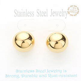 18K Gold Dipped Stainless Steel 0.75 Inch Metal Ball Stud Earrings