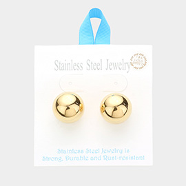 18K Gold Dipped Stainless Steel 0.75 Inch Metal Ball Stud Earrings