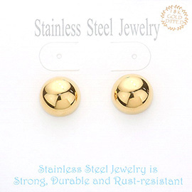 18K Gold Dipped Stainless Steel 0.7 Inch Metal Dome Stud Earrings