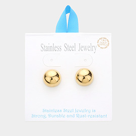 18K Gold Dipped Stainless Steel 0.7 Inch Metal Dome Stud Earrings