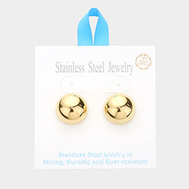 18K Gold Dipped Stainless Steel 0.75 Inch Metal Dome Stud Earrings