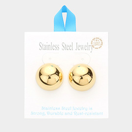 18K Gold Dipped Stainless Steel 1 Inch Metal Dome Stud Earrings