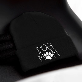 Dog Mom Message Paw Pointed Solid Knit Beanie Hat
