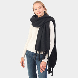 Solid Braided Tassel Oblong Scarf