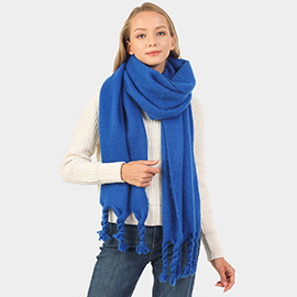 Solid Braided Tassel Oblong Scarf