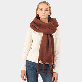 Solid Braided Tassel Oblong Scarf