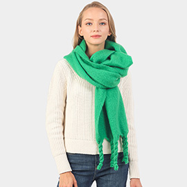 Solid Braided Tassel Oblong Scarf
