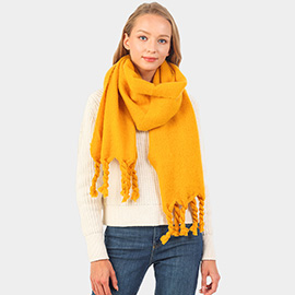 Solid Braided Tassel Oblong Scarf