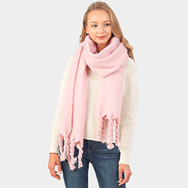Solid Braided Tassel Oblong Scarf