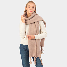 Solid Braided Tassel Oblong Scarf