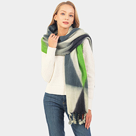 Diagonal Color Block Soft Feel Braided Tassel Oblong Scarf