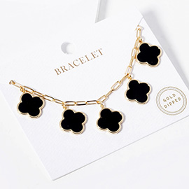 Gold Dipped Quatrefoil Charm Station Bracelet