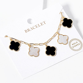 Gold Dipped Quatrefoil Charm Station Bracelet