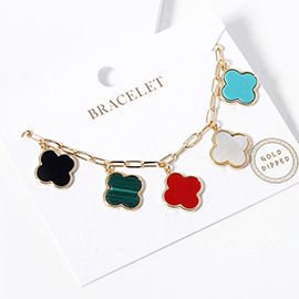 Gold Dipped Quatrefoil Charm Station Bracelet