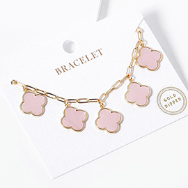 Gold Dipped Quatrefoil Charm Station Bracelet