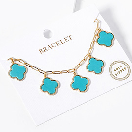 Gold Dipped Quatrefoil Charm Station Bracelet