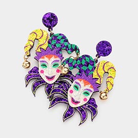 Mardi Gras Glittered Pierrot Jester Dangle Earrings
