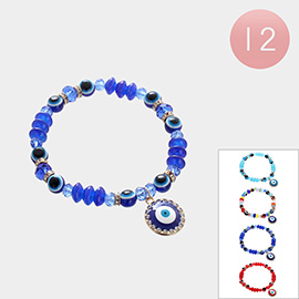 12PCS - Evil Eye Charm Beaded Stretch Bracelets