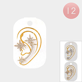 12 Set of 2 - Rhinestone Embellished North Star Ear Cuff Earrings