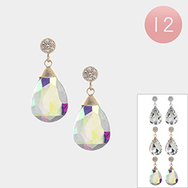 12Pairs - Teardrop Stone Link Dangle Earrings