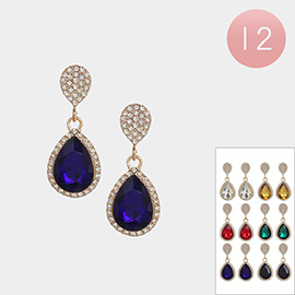 12Pairs - Teardrop Stone Link Dangle Earrings