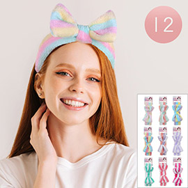12PCS - Color Block Bow Facial Headbands