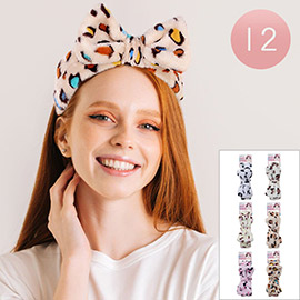 12PCS - Leopard Patterned Bow Facial Headbands