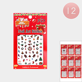 12Pack - Christmas Tree Wreath Rudolph Gingerbread Man Snowman Nail Art Adhesive Stickers