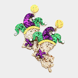 Glittered Jester Pierrot Hat Dangle Earrings