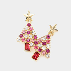 Stone Embellished Christmas Tree Earrings