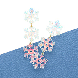 Hologram Triple Snowflake Link Dangle Earrings