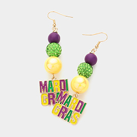 Mardi Gras Triple Bead Message Link Dangle Earrings