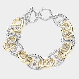 Abstract Metal Link Toggle Bracelet