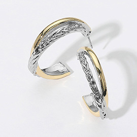 14K Gold Plated Crisscross Metal Hoop Earrings