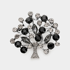 Round Marquise Stone Embellished Tree of Life Pin Brooch