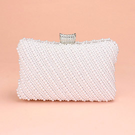 Oblique Pearl Embellished Evening Clutch / Crossbody Bag