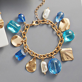 Pearl Geometric Bead Metal Station Bracelet