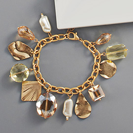 Pearl Geometric Bead Metal Station Bracelet