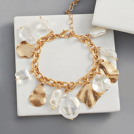 Pearl Geometric Bead Metal Station Bracelet