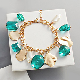 Pearl Geometric Bead Metal Station Bracelet