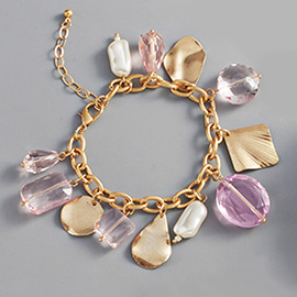 Pearl Geometric Bead Metal Station Bracelet
