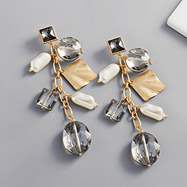 Pearl Geometric Bead Link Dangle Earrings