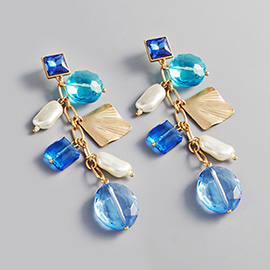 Pearl Geometric Bead Link Dangle Earrings