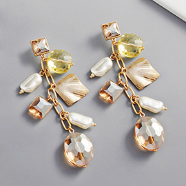 Pearl Geometric Bead Link Dangle Earrings