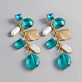 Pearl Geometric Bead Link Dangle Earrings
